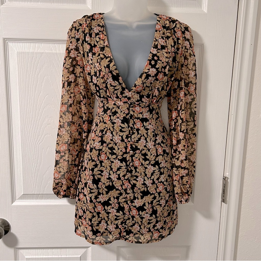 Nasty Gal Floral V Neck Fitted Mini Dress